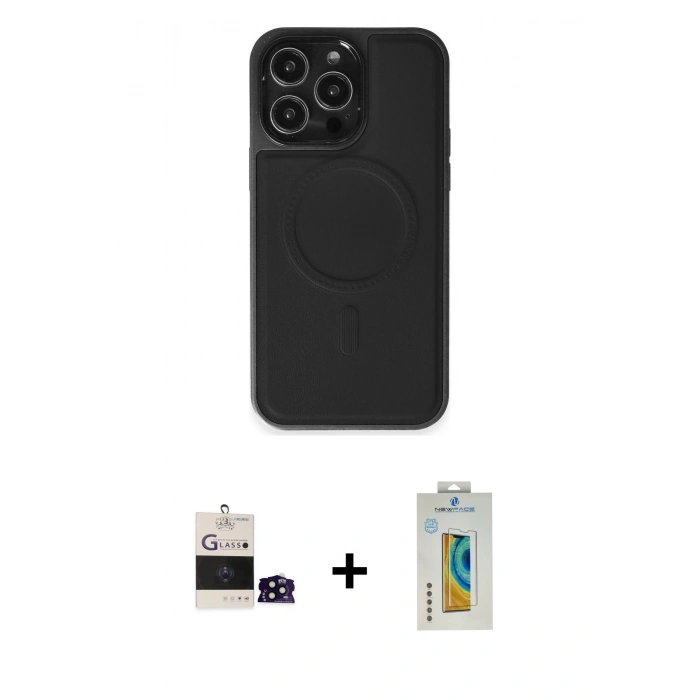 MARSİLYAN™- iPhone 14 Pro Max Kılıf Zirve Işık Serisi - Siyah Polymer Nano Ekran Koruyucu + Bilvis Titan Kamera Lens - SH
