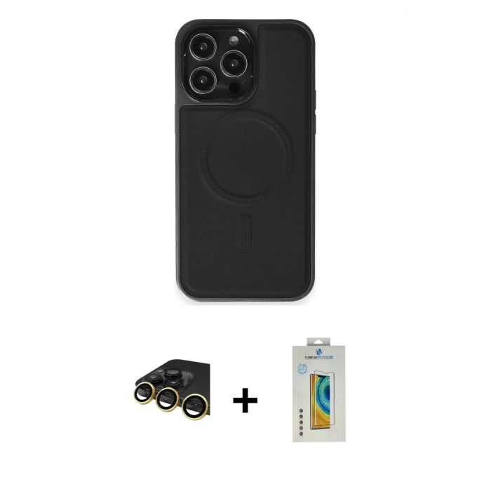 MARSİLYAN™- iPhone 14 Pro Max Kılıf Zirve Işık Serisi - Siyah Polymer Nano Ekran Koruyucu + Raze Metal Kamera Lens - GD