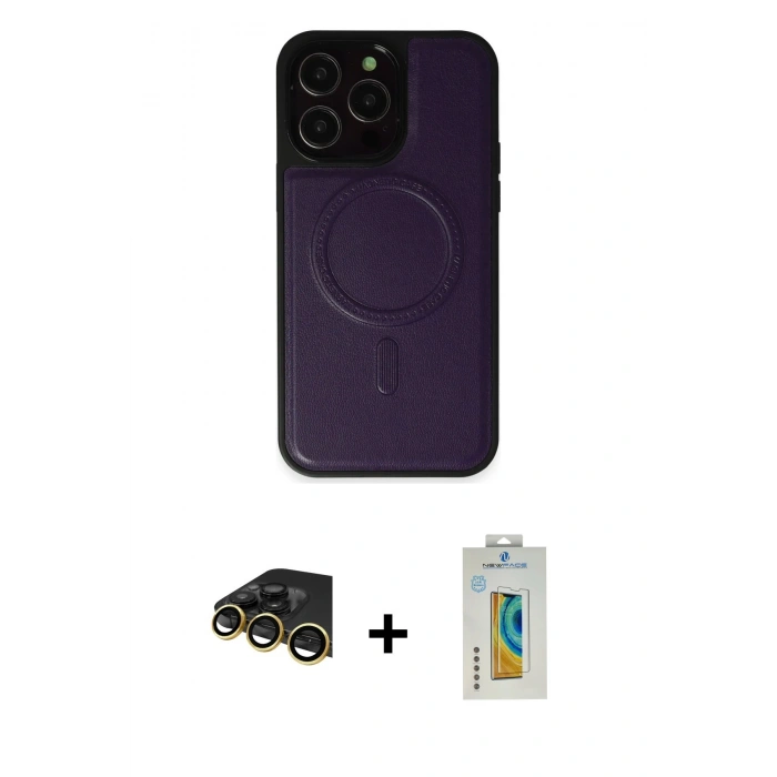 MARSİLYAN™- iPhone 14 Pro Max Kılıf Zirve Işık Serisi - Siyah Polymer Nano Ekran Koruyucu + Raze Metal Kamera Lens - GD