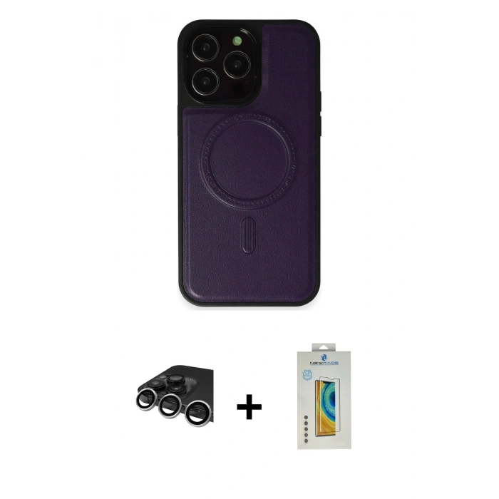 MARSİLYAN™- iPhone 14 Pro Max Kılıf Zirve Işık Serisi - Siyah Polymer Nano Ekran Koruyucu + Raze Metal Kamera Lens - GS