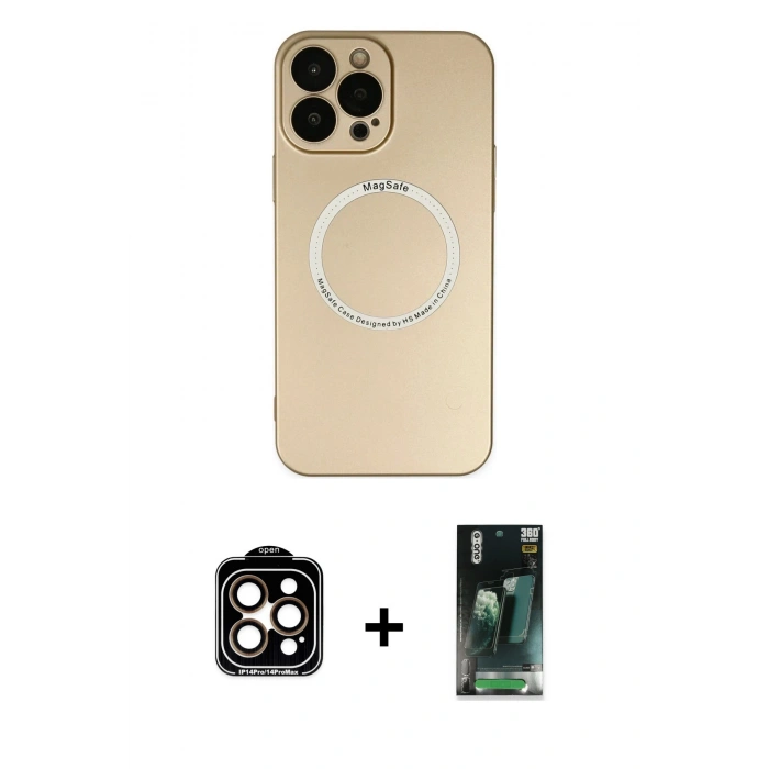 MARSİLYAN™- iPhone 14 Pro Max Kılıf Zirve Klasik Prime - Şeffaf 360 Full Body Arka Koruyucu + PVD Metal Kamera Lens - TU