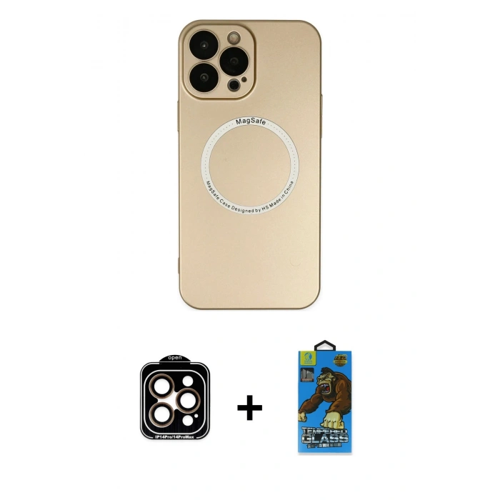 MARSİLYAN™- iPhone 14 Pro Max Kılıf Zirve Klasik Prime - Siyah 18D Cam Ekran Koruyucu + PVD Metal Kamera Lens - TU