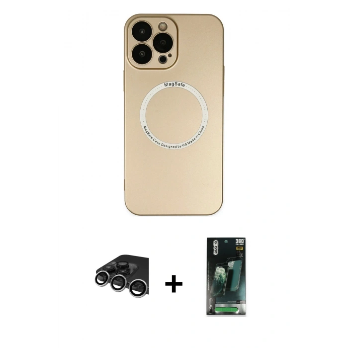MARSİLYAN™- iPhone 14 Pro Max Kılıf Zirve Klasik Prime - Siyah 360 Mat Full Body Arka Koruyucu + Gümüş Raze Metal Kamera Lens