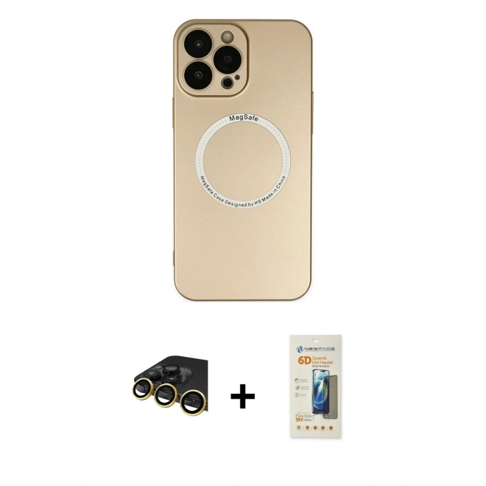 MARSİLYAN™- iPhone 14 Pro Max Kılıf Zirve Klasik Prime - Siyah 6D Mat Seramik Hayalet Nano Ekran Koruyucu + Raze Metal Kamera Lens - GD
