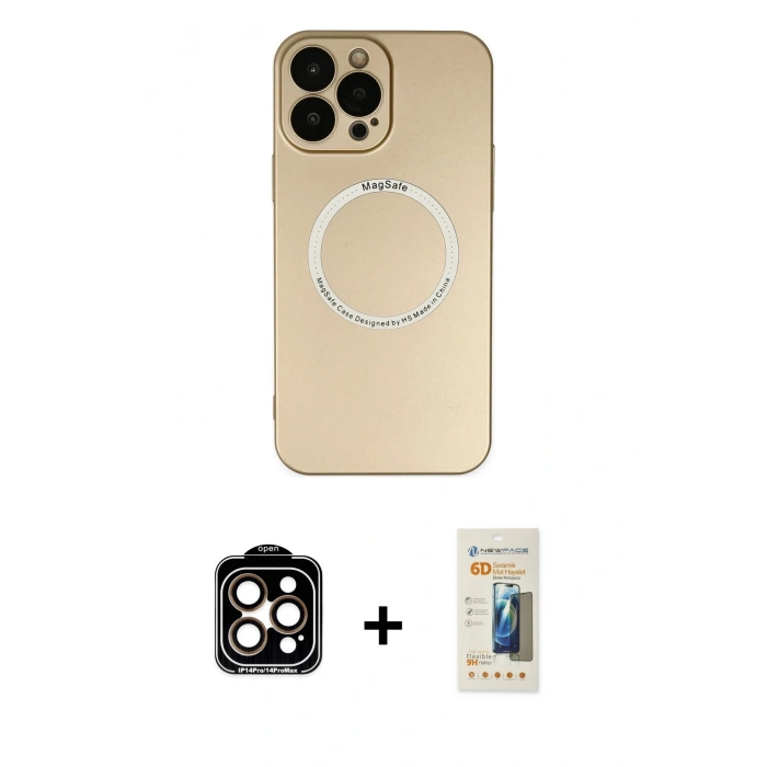 MARSİLYAN™- iPhone 14 Pro Max Kılıf Zirve Klasik Prime - Siyah 6D Mat Seramik Hayalet Nano Ekran Koruyucu + PVD Metal Kamera Lens - TU