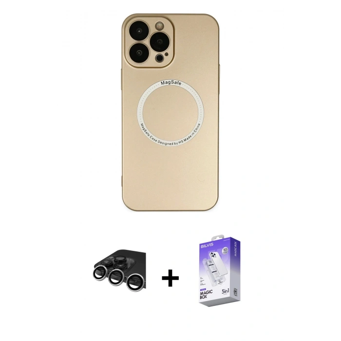 MARSİLYAN™- iPhone 14 Pro Max Kılıf Zirve Klasik Prime - Siyah Bilvis 5in1 3D Magic Cam Ekran Koruyucu + Gümüş Raze Metal Kamera Lens