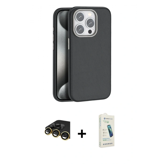 MARSİLYAN™- iPhone 14 Pro Max Kılıf Zirve Modern Prime - Şeffaf Pasifik Cam Ekran Koruyucu + Gold Raze Metal Kamera Lens