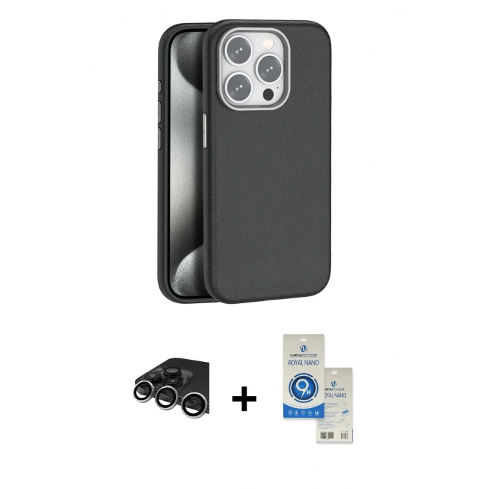 MARSİLYAN™- iPhone 14 Pro Max Kılıf Zirve Modern Prime - Şeffaf Royal Nano Ekran Koruyucu + Raze Metal Kamera Lens - GS