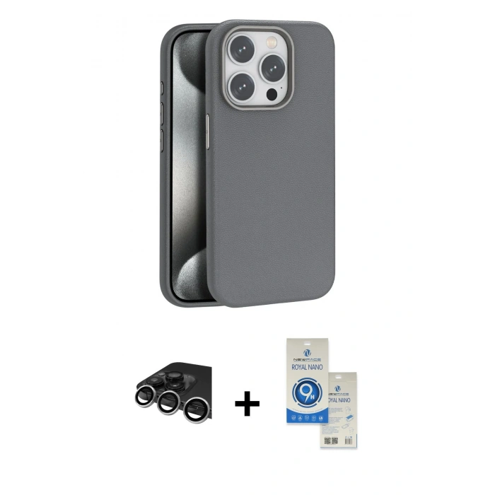 MARSİLYAN™- iPhone 14 Pro Max Kılıf Zirve Modern Prime - Şeffaf Royal Nano Ekran Koruyucu + Raze Metal Kamera Lens - GS