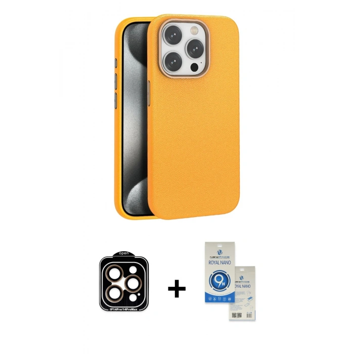 MARSİLYAN™- iPhone 14 Pro Max Kılıf Zirve Modern Prime - Şeffaf Royal Nano Ekran Koruyucu + PVD Metal Kamera Lens - TU