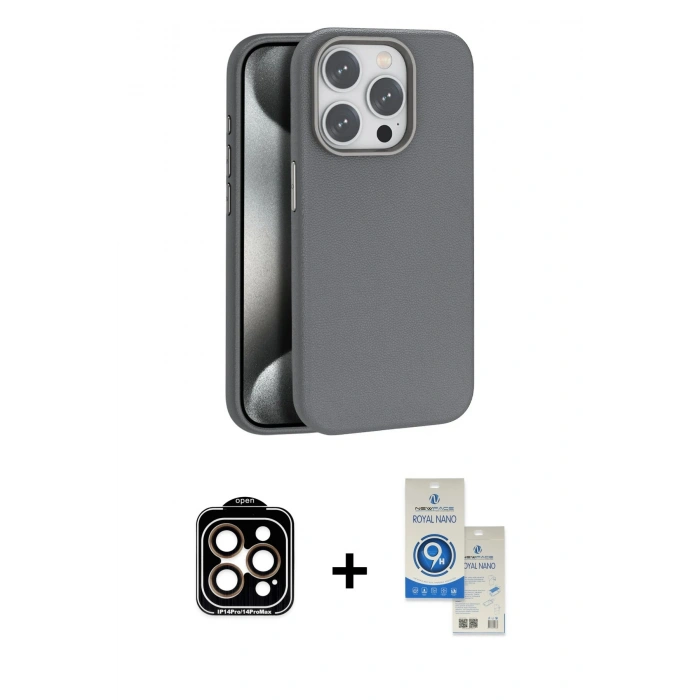 MARSİLYAN™- iPhone 14 Pro Max Kılıf Zirve Modern Prime - Şeffaf Royal Nano Ekran Koruyucu + PVD Metal Kamera Lens - TU