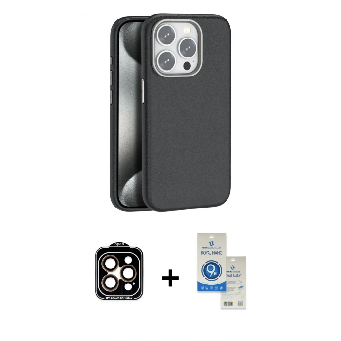 MARSİLYAN™- iPhone 14 Pro Max Kılıf Zirve Modern Prime - Şeffaf Royal Nano Ekran Koruyucu + PVD Metal Kamera Lens - TU