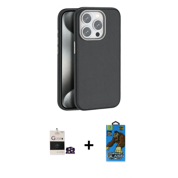 MARSİLYAN™- iPhone 14 Pro Max Kılıf Zirve Modern Prime - Siyah 18D Cam Ekran Koruyucu + Bilvis Titan Kamera Lens - GD