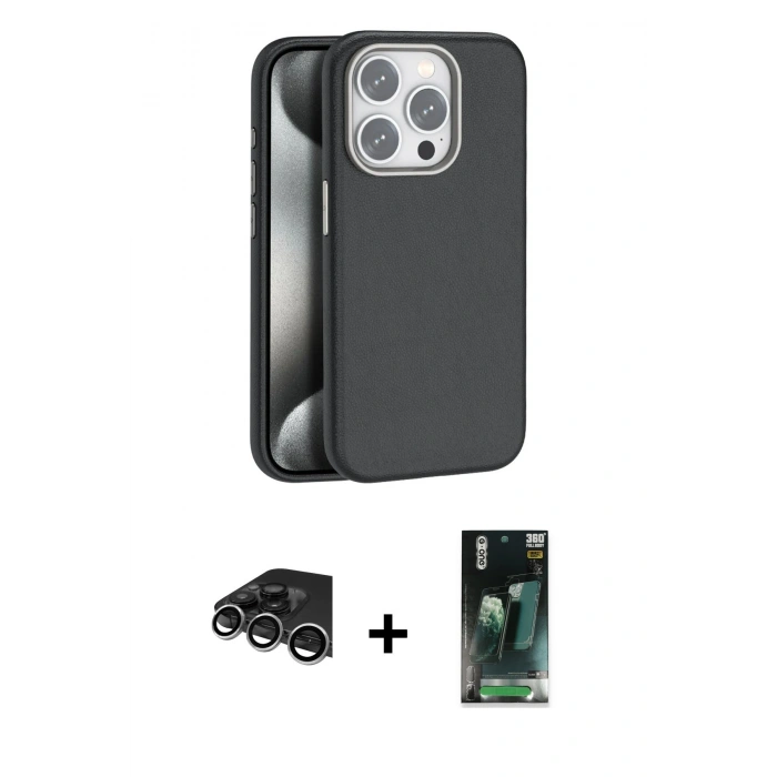 MARSİLYAN™- iPhone 14 Pro Max Kılıf Zirve Modern Prime - Siyah 360 Mat Full Body Arka Koruyucu + Raze Metal Kamera Lens - GS