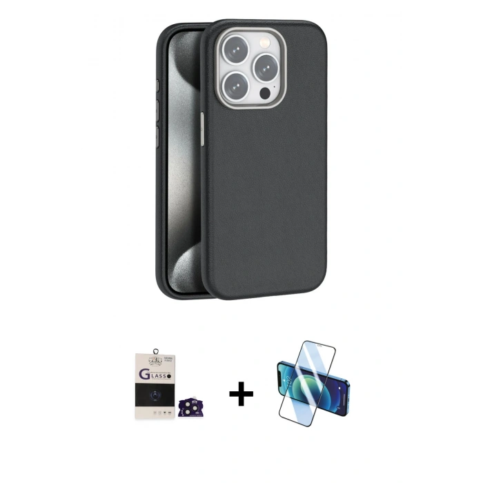 MARSİLYAN™- iPhone 14 Pro Max Kılıf Zirve Modern Prime - Siyah 3D Antistatik Cam Ekran Koruyucu + Bilvis Titan Kamera Lens - DNMR