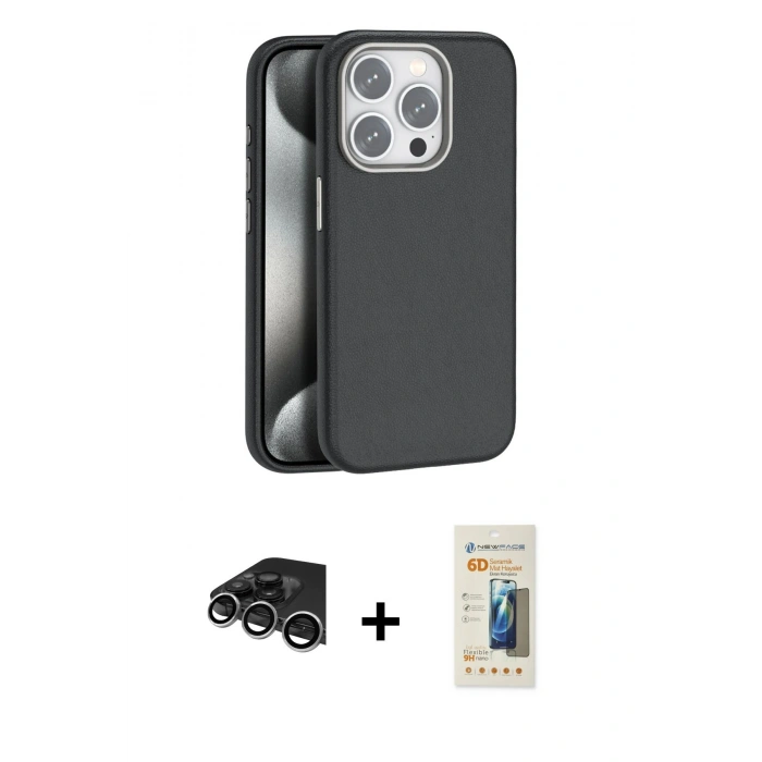 MARSİLYAN™- iPhone 14 Pro Max Kılıf Zirve Modern Prime - Siyah 6D Mat Seramik Hayalet Nano Ekran Koruyucu + Raze Metal Kamera Lens - GS