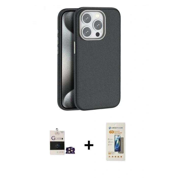 MARSİLYAN™- iPhone 14 Pro Max Kılıf Zirve Modern Prime - Siyah 6D Mat Seramik Hayalet Nano Ekran Koruyucu + Bilvis Titan Kamera Lens - GD