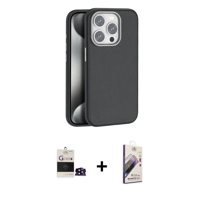 MARSİLYAN™- iPhone 14 Pro Max Kılıf Zirve Modern Prime - Siyah Bilvis 3D Mat Cam Ekran Koruyucu + Bilvis Titan Kamera Lens - SH