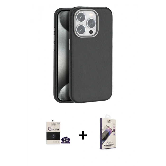 MARSİLYAN™- iPhone 14 Pro Max Kılıf Zirve Modern Prime - Siyah Bilvis 3D Mat Cam Ekran Koruyucu + Bilvis Titan Kamera Lens - GS