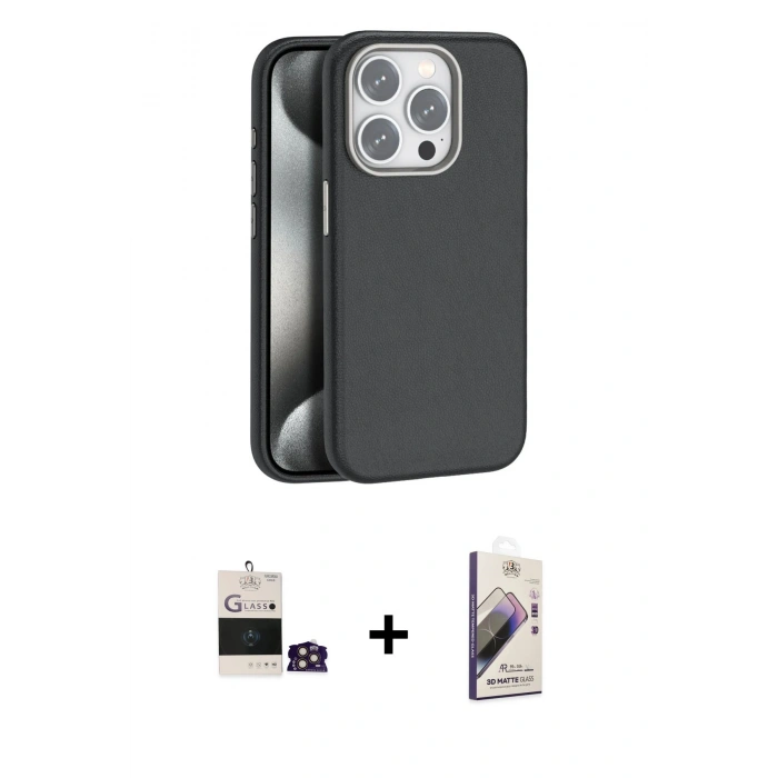 MARSİLYAN™- iPhone 14 Pro Max Kılıf Zirve Modern Prime - Siyah Bilvis 3D Mat Cam Ekran Koruyucu + Bilvis Titan Kamera Lens - GD