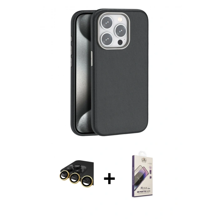 MARSİLYAN™- iPhone 14 Pro Max Kılıf Zirve Modern Prime - Siyah Bilvis 3D Mat Cam Ekran Koruyucu + Raze Metal Kamera Lens - GD