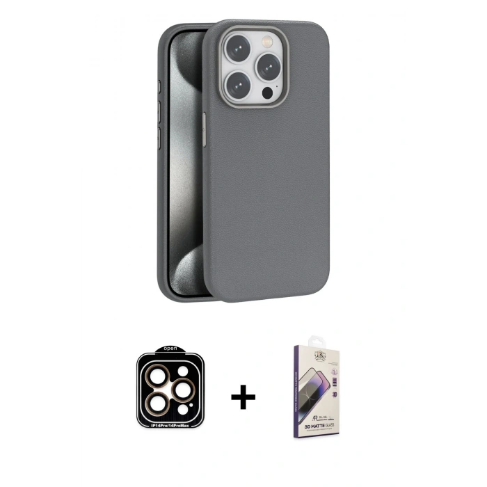 MARSİLYAN™- iPhone 14 Pro Max Kılıf Zirve Modern Prime - Siyah Bilvis 3D Mat Cam Ekran Koruyucu + PVD Metal Kamera Lens - TU