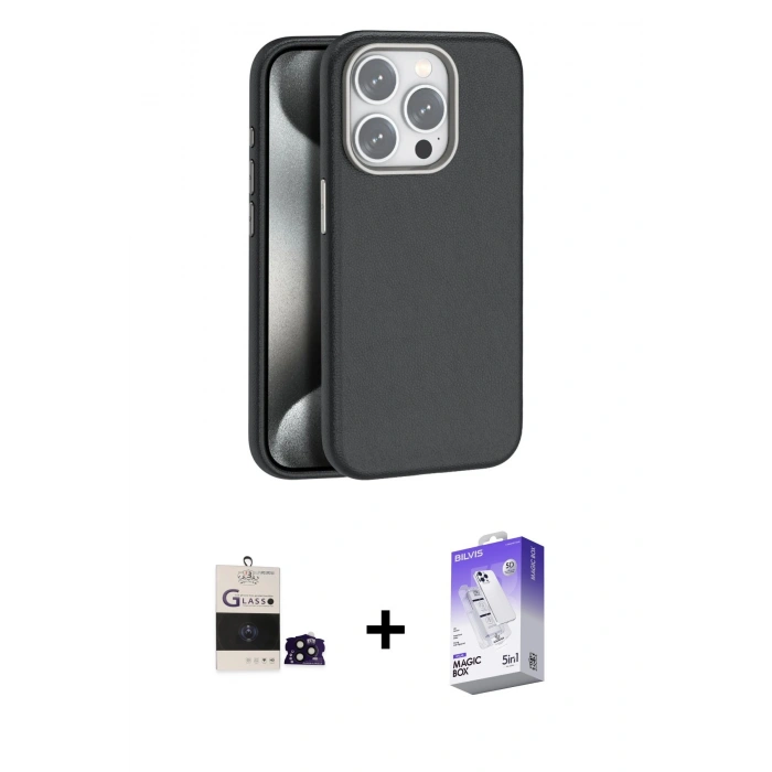 MARSİLYAN™- iPhone 14 Pro Max Kılıf Zirve Modern Prime - Siyah Bilvis 5in1 3D Magic Cam Ekran Koruyucu + Bilvis Titan Kamera Lens - SH