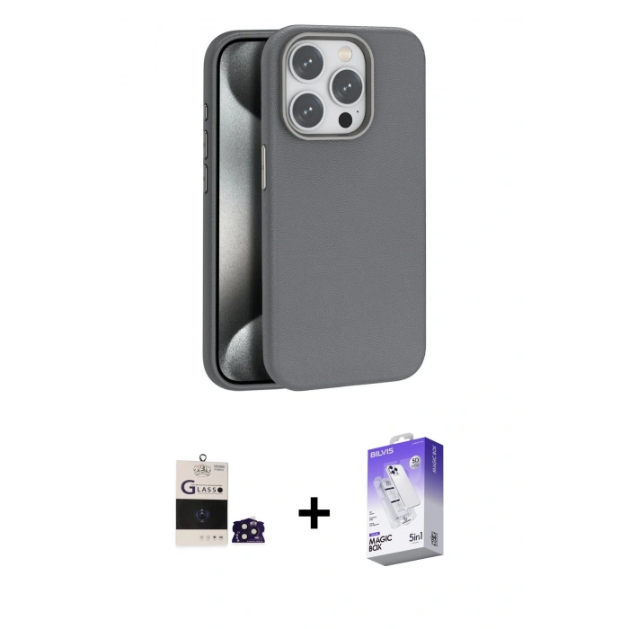 MARSİLYAN™- iPhone 14 Pro Max Kılıf Zirve Modern Prime - Siyah Bilvis 5in1 3D Magic Cam Ekran Koruyucu + Derin Mor Bilvis Titan Kamera Lens