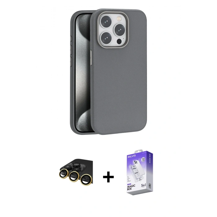 MARSİLYAN™- iPhone 14 Pro Max Kılıf Zirve Modern Prime - Siyah Bilvis 5in1 3D Magic Cam Ekran Koruyucu + Raze Metal Kamera Lens - GD