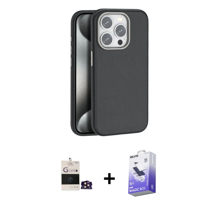 MARSİLYAN™- iPhone 14 Pro Max Kılıf Zirve Modern Prime - Siyah Bilvis 5in1 5D Magic Hayalet Cam Ekran Koruyucu + Bilvis Titan Kamera Lens - GD