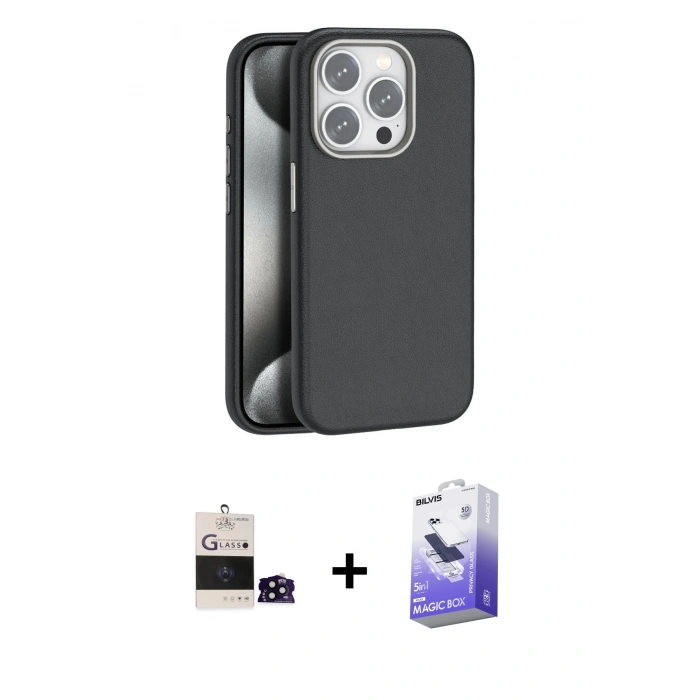 MARSİLYAN™- iPhone 14 Pro Max Kılıf Zirve Modern Prime - Siyah Bilvis 5in1 5D Magic Hayalet Cam Ekran Koruyucu + Bilvis Titan Kamera Lens - SH