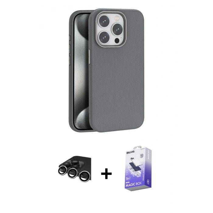 MARSİLYAN™- iPhone 14 Pro Max Kılıf Zirve Modern Prime - Siyah Bilvis 5in1 5D Magic Hayalet Cam Ekran Koruyucu + Raze Metal Kamera Lens - GS