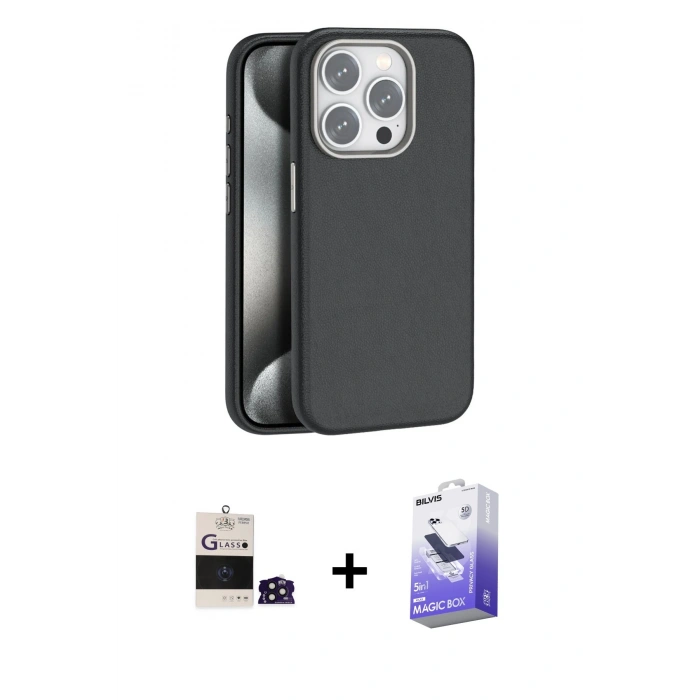 MARSİLYAN™- iPhone 14 Pro Max Kılıf Zirve Modern Prime - Siyah Bilvis 5in1 5D Magic Hayalet Cam Ekran Koruyucu + Bilvis Titan Kamera Lens - DNMR