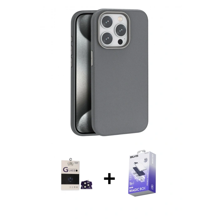 MARSİLYAN™- iPhone 14 Pro Max Kılıf Zirve Modern Prime - Siyah Bilvis 5in1 5D Magic Hayalet Cam Ekran Koruyucu + Bilvis Titan Kamera Lens - DNMR