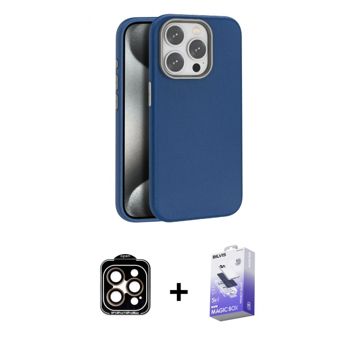 MARSİLYAN™- iPhone 14 Pro Max Kılıf Zirve Modern Prime - Siyah Bilvis 5in1 5D Magic Hayalet Cam Ekran Koruyucu + PVD Metal Kamera Lens - TU