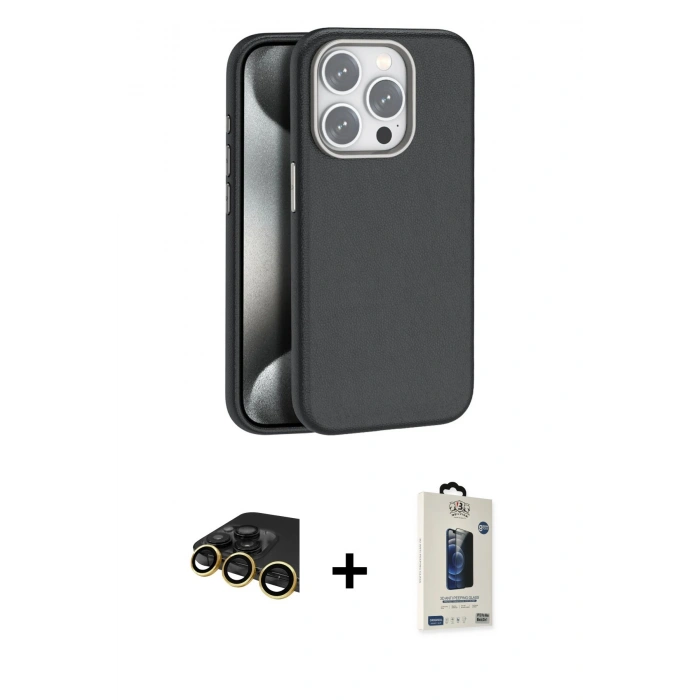 MARSİLYAN™- iPhone 14 Pro Max Kılıf Zirve Modern Prime - Siyah Bilvis Hayalet Cam Ekran Koruyucu + Raze Metal Kamera Lens - GD