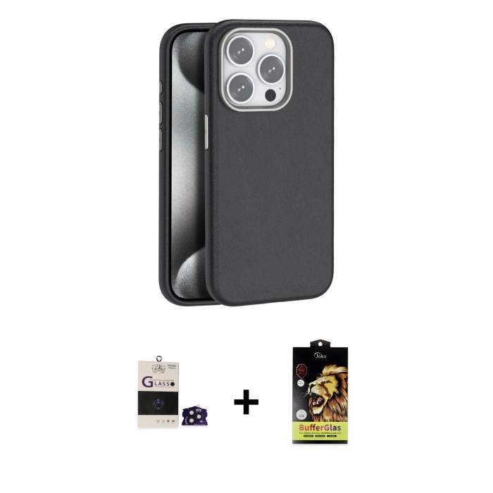 MARSİLYAN™- iPhone 14 Pro Max Kılıf Zirve Modern Prime - Siyah Buffer Cam Ekran Koruyucu + Bilvis Titan Kamera Lens - DNMR