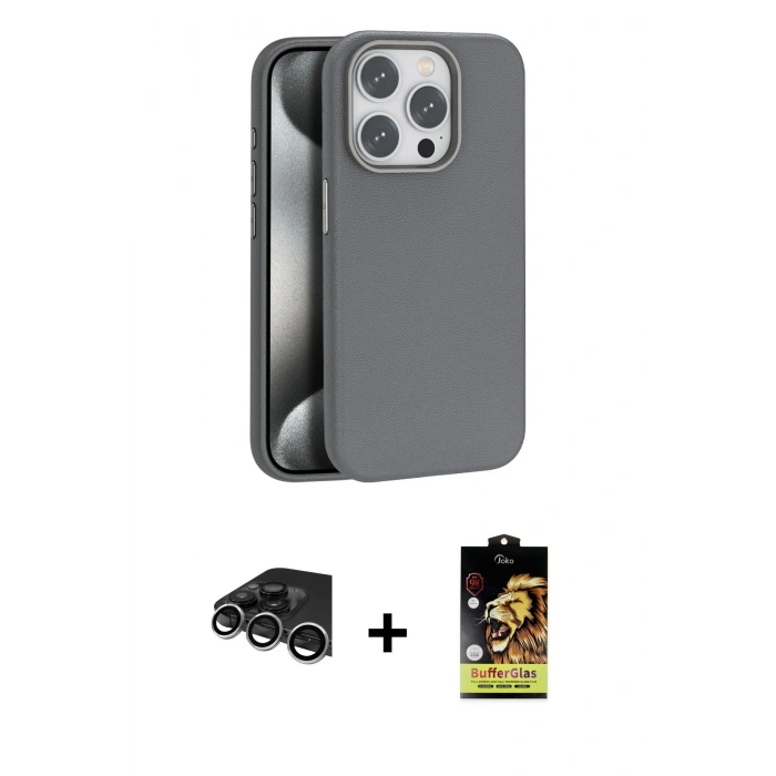 MARSİLYAN™- iPhone 14 Pro Max Kılıf Zirve Modern Prime - Siyah Buffer Cam Ekran Koruyucu + Raze Metal Kamera Lens - GS