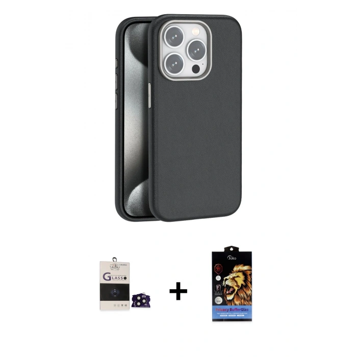 MARSİLYAN™- iPhone 14 Pro Max Kılıf Zirve Modern Prime - Siyah Buffer Hayalet Cam Ekran Koruyucu + Bilvis Titan Kamera Lens - SH