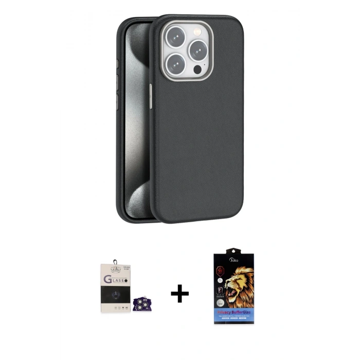 MARSİLYAN™- iPhone 14 Pro Max Kılıf Zirve Modern Prime - Siyah Buffer Hayalet Cam Ekran Koruyucu + Gümüş Bilvis Titan Kamera Lens