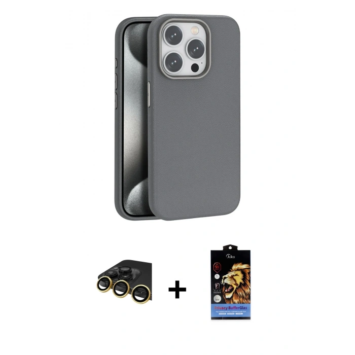 MARSİLYAN™- iPhone 14 Pro Max Kılıf Zirve Modern Prime - Siyah Buffer Hayalet Cam Ekran Koruyucu + Raze Metal Kamera Lens - GD