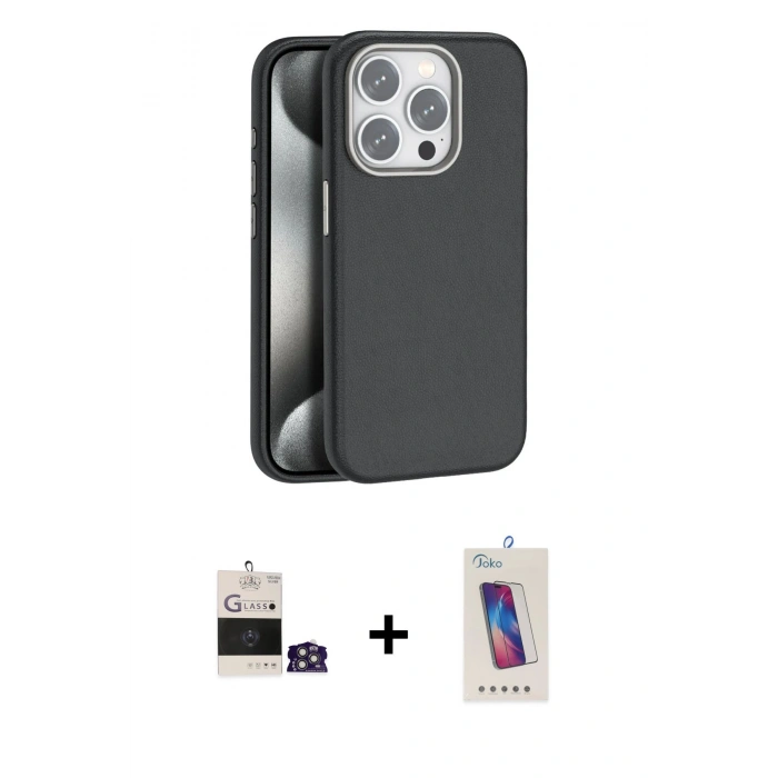 MARSİLYAN™- iPhone 14 Pro Max Kılıf Zirve Modern Prime - Siyah Joko 5D Cam + Gümüş Bilvis Titan Kamera Lens