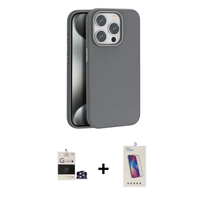 MARSİLYAN™- iPhone 14 Pro Max Kılıf Zirve Modern Prime - Siyah Joko 5D Cam + Gümüş Bilvis Titan Kamera Lens