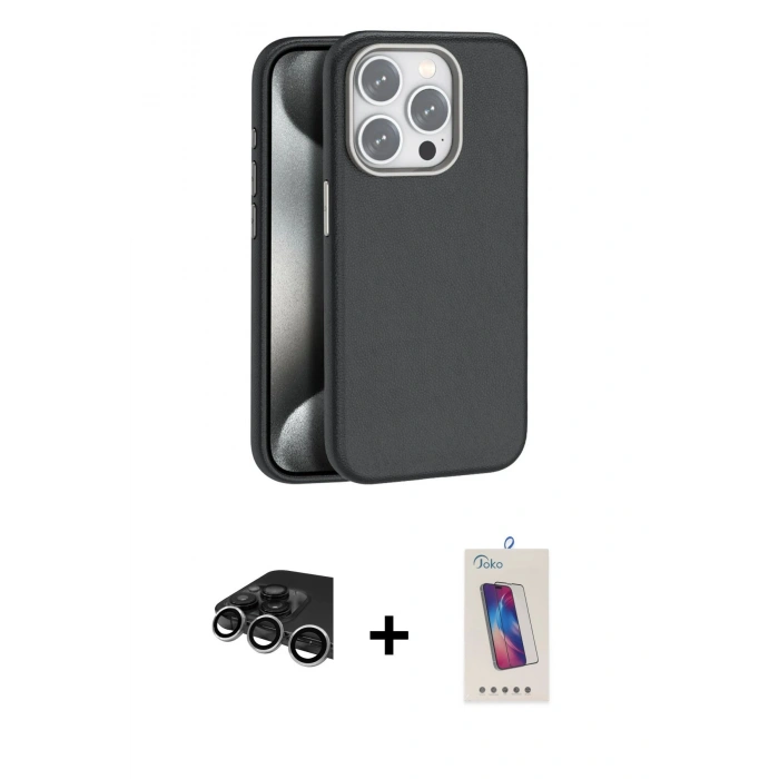 MARSİLYAN™- iPhone 14 Pro Max Kılıf Zirve Modern Prime - Siyah Joko 5D Cam + Raze Metal Kamera Lens - GS