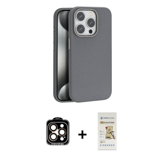 MARSİLYAN™- iPhone 14 Pro Max Kılıf Zirve Modern Prime - Siyah Mat Seramik Nano Ekran Koruyucu + PVD Metal Kamera Lens - TU