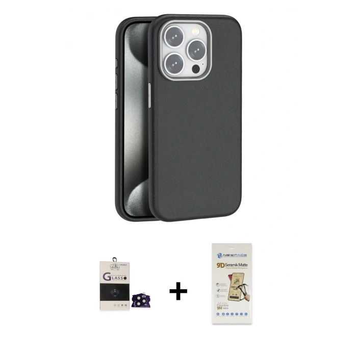 MARSİLYAN™- iPhone 14 Pro Max Kılıf Zirve Modern Prime - Siyah Mat Seramik Nano Ekran Koruyucu + Siyah Bilvis Titan Kamera Lens