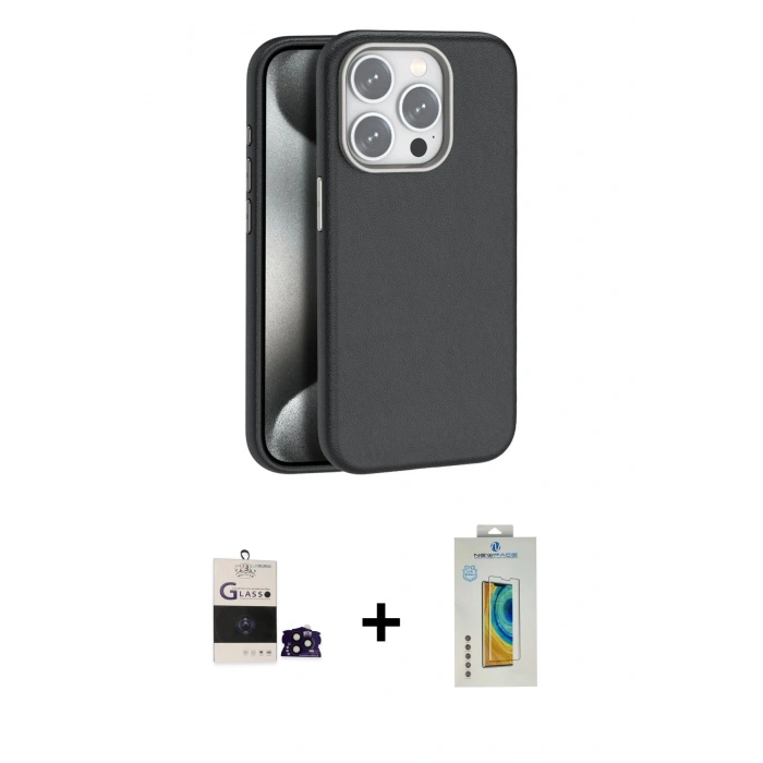 MARSİLYAN™- iPhone 14 Pro Max Kılıf Zirve Modern Prime - Siyah Polymer Nano Ekran Koruyucu + Bilvis Titan Kamera Lens - SH