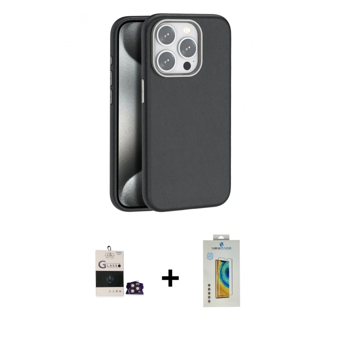 MARSİLYAN™- iPhone 14 Pro Max Kılıf Zirve Modern Prime - Siyah Polymer Nano Ekran Koruyucu + Bilvis Titan Kamera Lens - GD