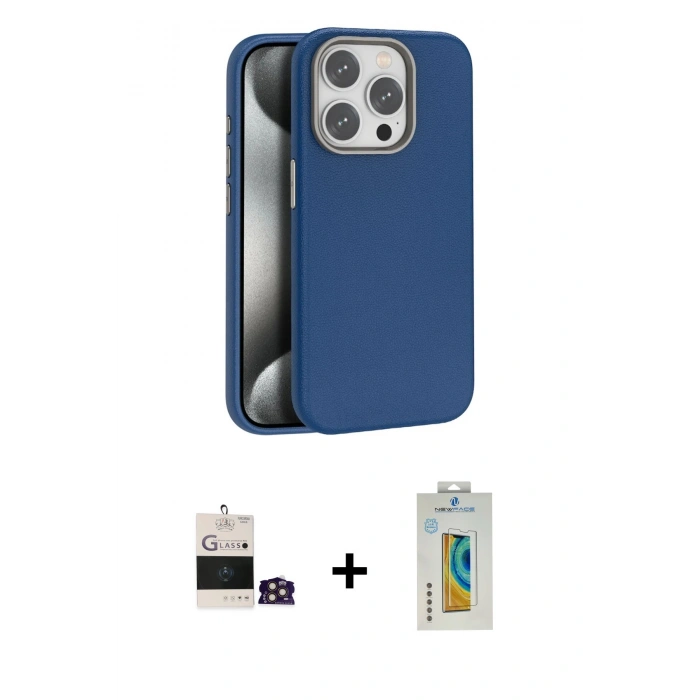 MARSİLYAN™- iPhone 14 Pro Max Kılıf Zirve Modern Prime - Siyah Polymer Nano Ekran Koruyucu + Gold Bilvis Titan Kamera Lens