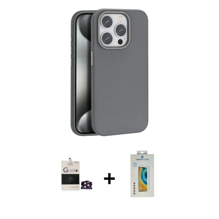 MARSİLYAN™- iPhone 14 Pro Max Kılıf Zirve Modern Prime - Siyah Polymer Nano Ekran Koruyucu + Gold Bilvis Titan Kamera Lens